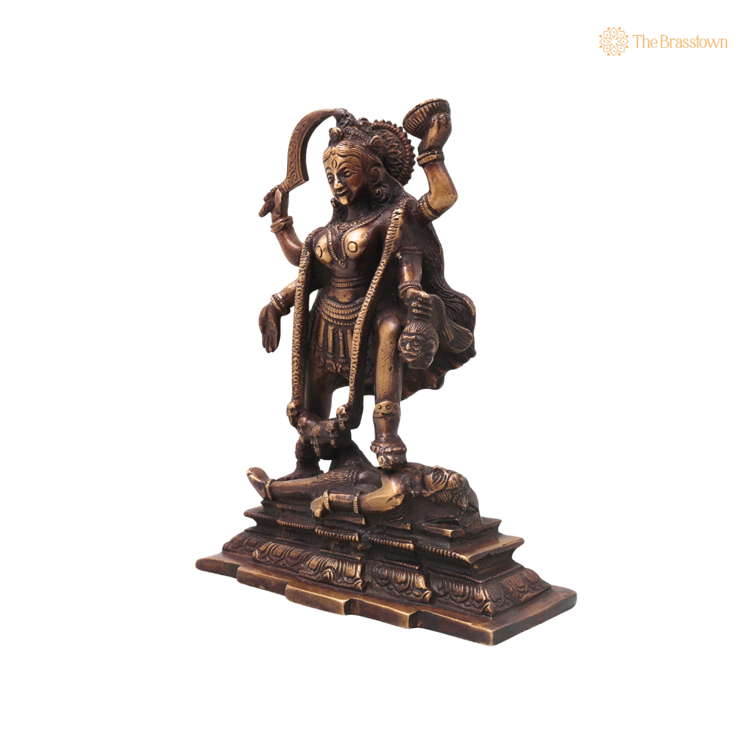 Unique Brass Mahakali Idol Murti – Unique Chola Style Kali Mata Statue for Pooja, Home Mandir, Spiritual Décor &amp; Gifting 7.5 Inch