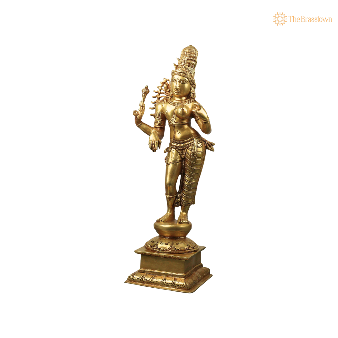 Brass Ardhanarishwar Idol – Shiva Shakti Ardhanarishvara Murti, Handcrafted Peetal Divine Statue for Pooja, Home Mandir &amp; Spiritual Décor 21 Inch