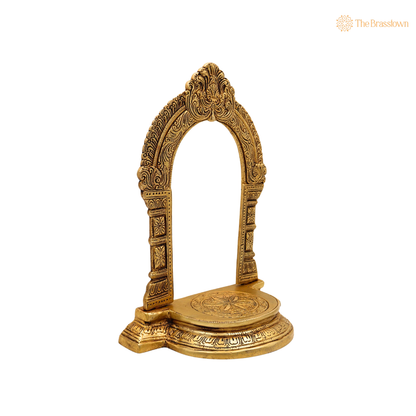 Handmade Traditional Brass Shinghashan With Prabhavali – Singhasan Stand for Idols &amp; Home Temple Pooja 10.5 Inch
