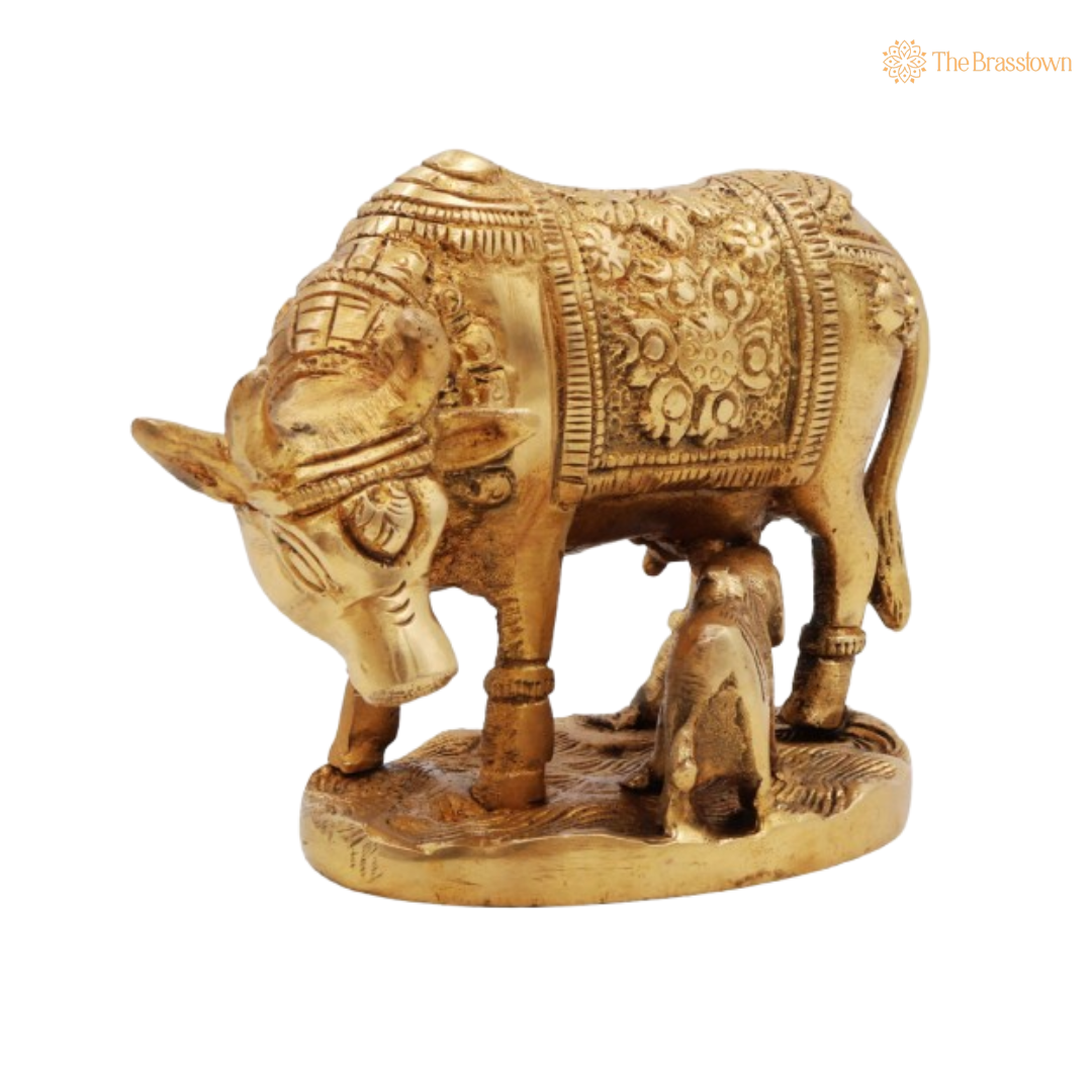 Handcrafted Brass Cow with Calf 3.5 Inch