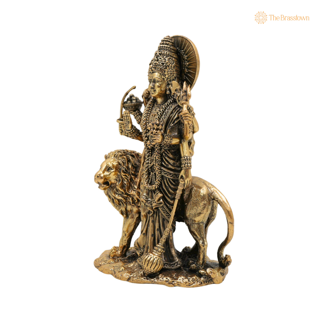 Handcrafted Brass Maa Durga Idol 6 Inch closeup – intricate craftsmanship