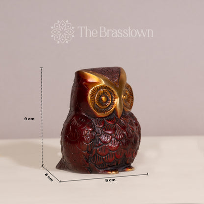 Handcrafted Brass Owl Statue – Red and Gold Decor Accent