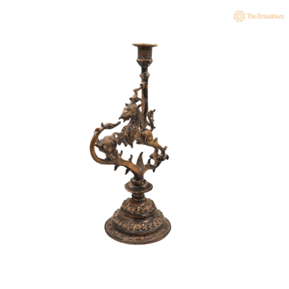 Brass Yali Candle Holder Stand 13 Inch closeup – intricate craftsmanship