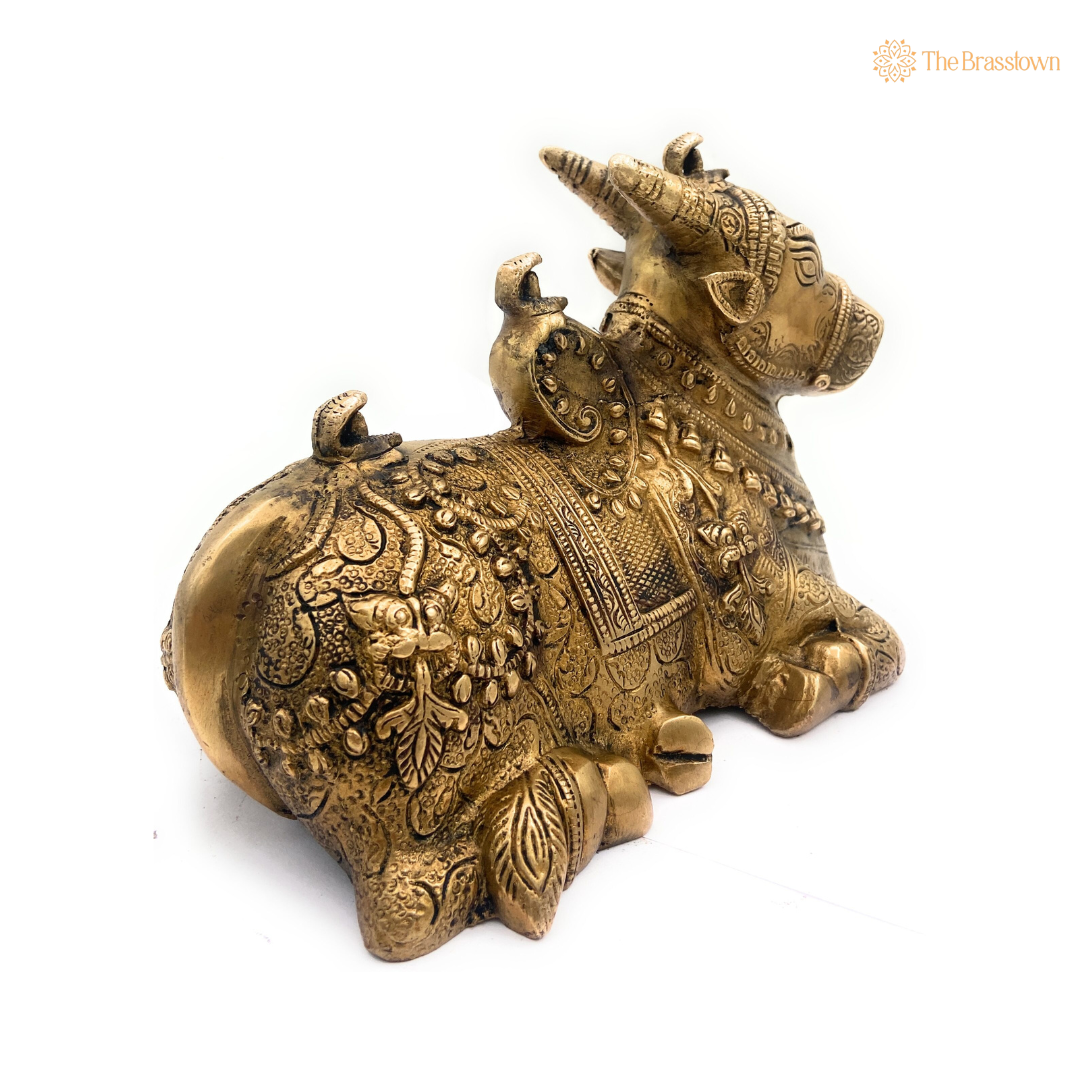 Ornate Handcrafted Brass Nandi Statue 6.5 Inch