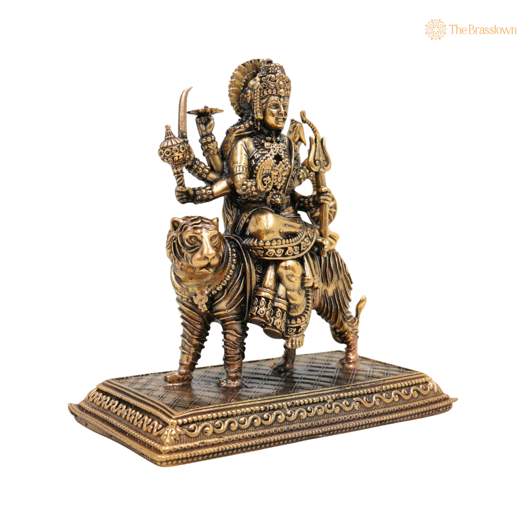 Brass Maa Durga Idol 4.5 Inch closeup – intricate craftsmanship