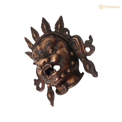 Handcrafted Brass Kala Bhairava Face Mask Wall Hanging – Traditional Bhairav Mukh Wall Décor for Pooja, Vastu, Temple &amp; Spiritual Gifting 10.5 Inch
