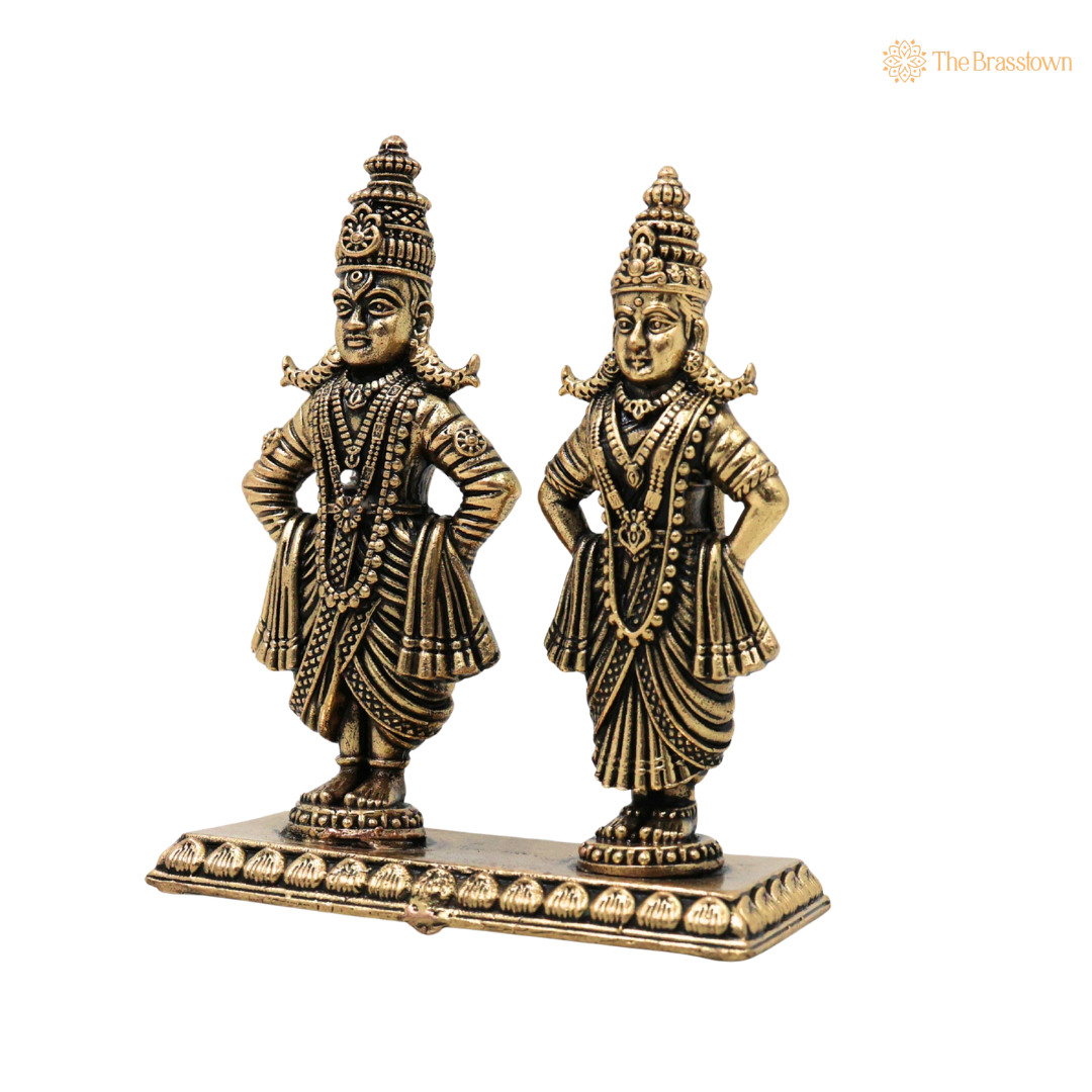 Brass Vittal Rukmini Idol – Handcrafted Panduranga Vithoba &amp; Rukmini Murti for Pooja, Home Mandir, Spiritual Décor &amp; Gifting 3 Inch