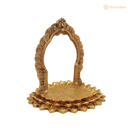 Brass Lotus Singhasan Chowki with 8 Inch closeup – intricate craftsmanship