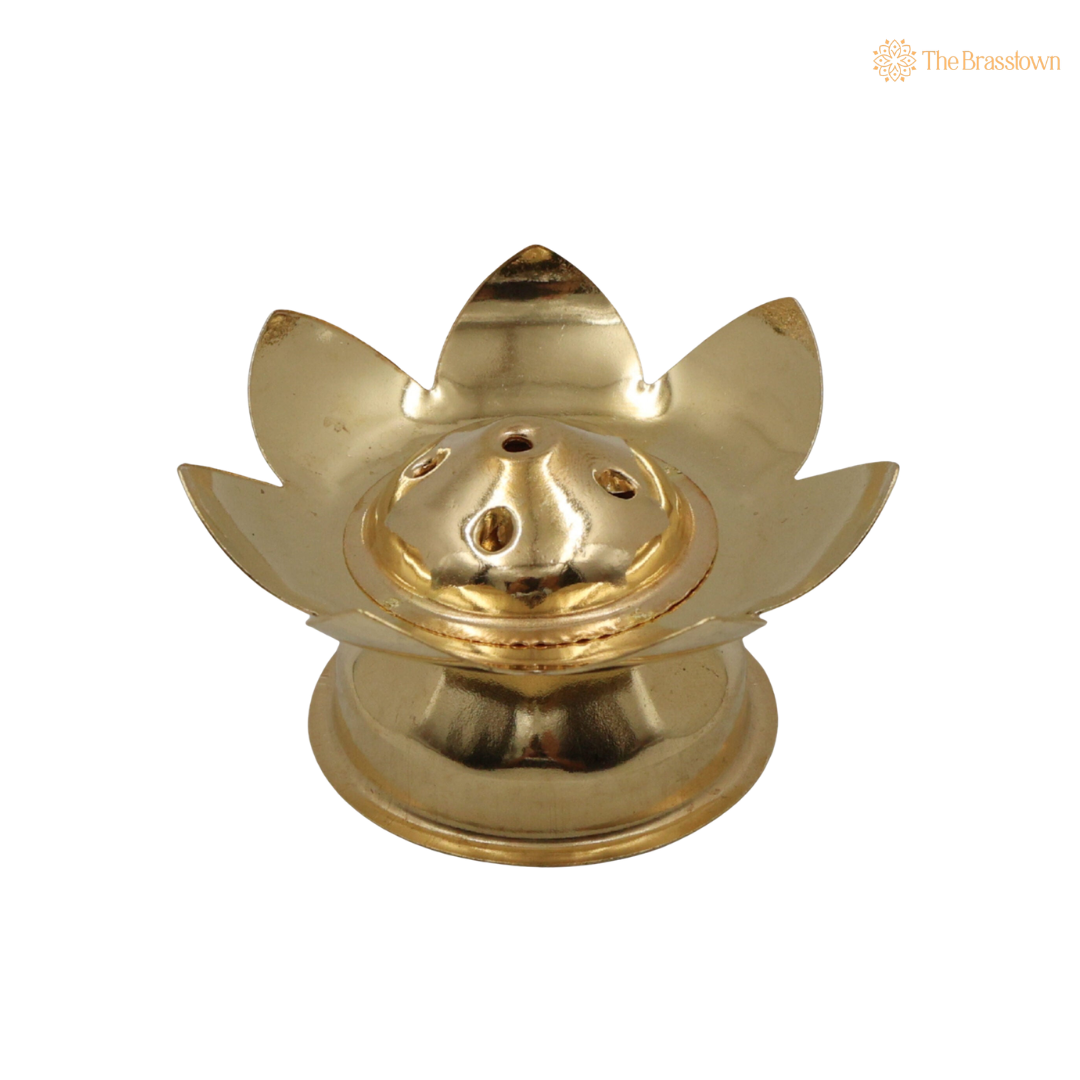 Brass Lotus Agarbatti Holder – Peetal Incense Stick &amp; Dhoopbatti Stand for Pooja Room, Temple &amp; Home Décor 1.5 Inch