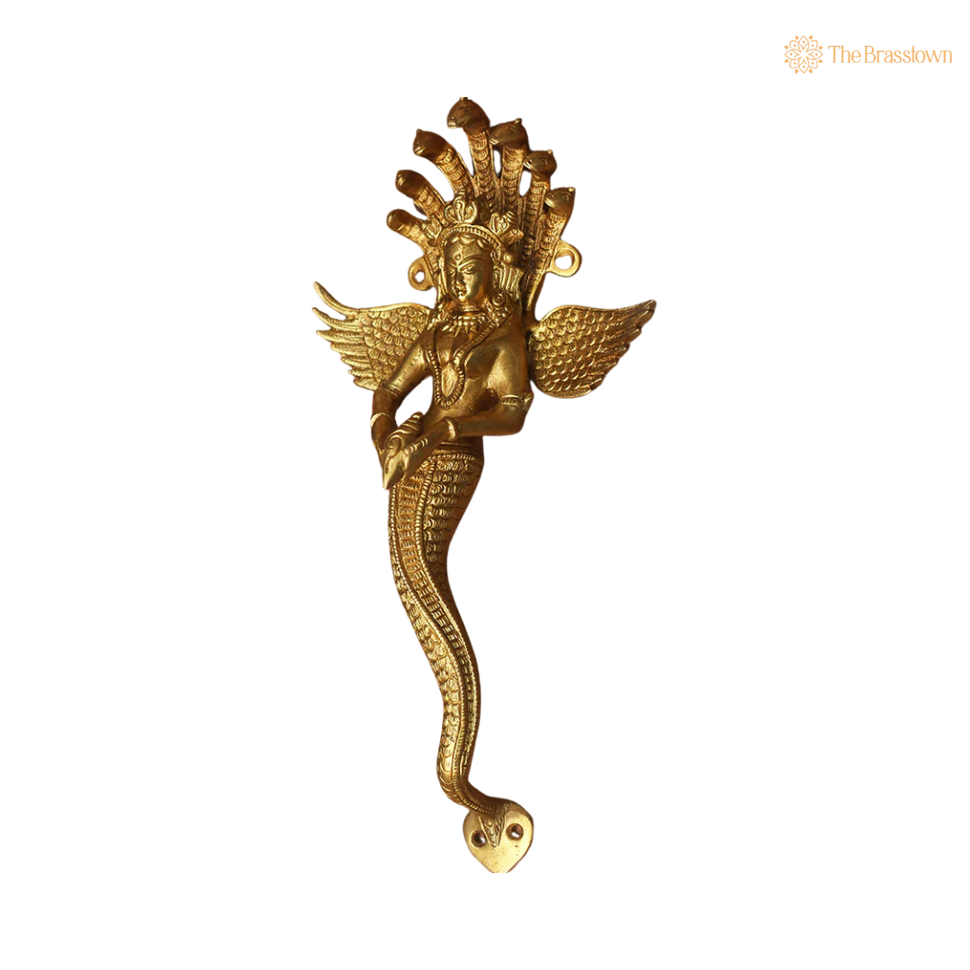 Handcrafted Brass Nagkanya Door Handle 14 Inch closeup – intricate craftsmanship
