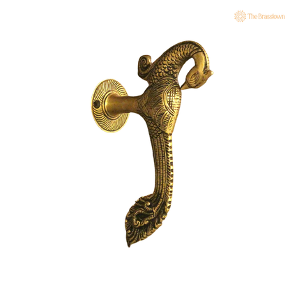 Handcrafted Brass Peacock Door Handle 7 Inch closeup – intricate craftsmanship