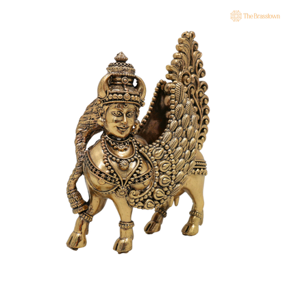 Brass Kamadhenu Cow Idol 4.5 Inch closeup – intricate craftsmanship