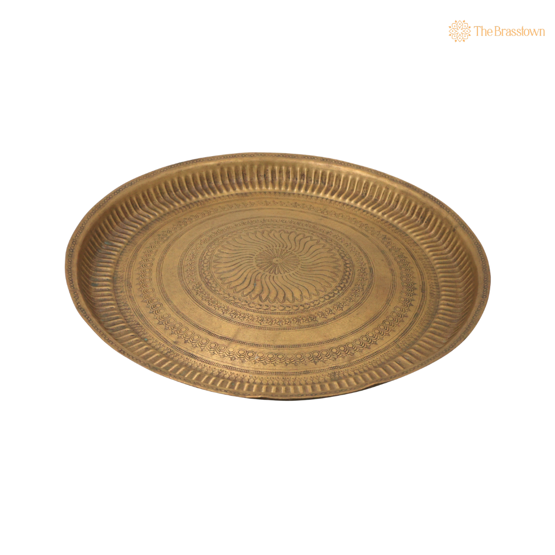 Traditional Brass Pooja Thali for Aarti – Peetal Aarti Plate (Pital Puja Thambalam) for Hindu Worship &amp; Temple Rituals 1 Inch