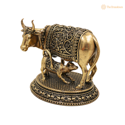Handcrafted Brass Kamadhenu Idol 3 Inch closeup – intricate craftsmanship