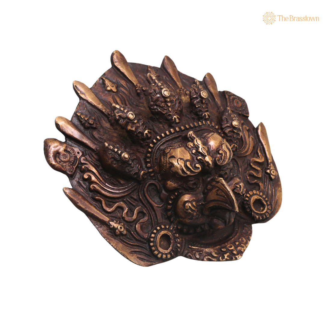 Brass Garuda Face Sculpture Wall Hanging – Handcrafted Vishnu Vahana Garuda Mask for Temple, Home Mandir, Spiritual Décor &amp; Gifting 5 Inch