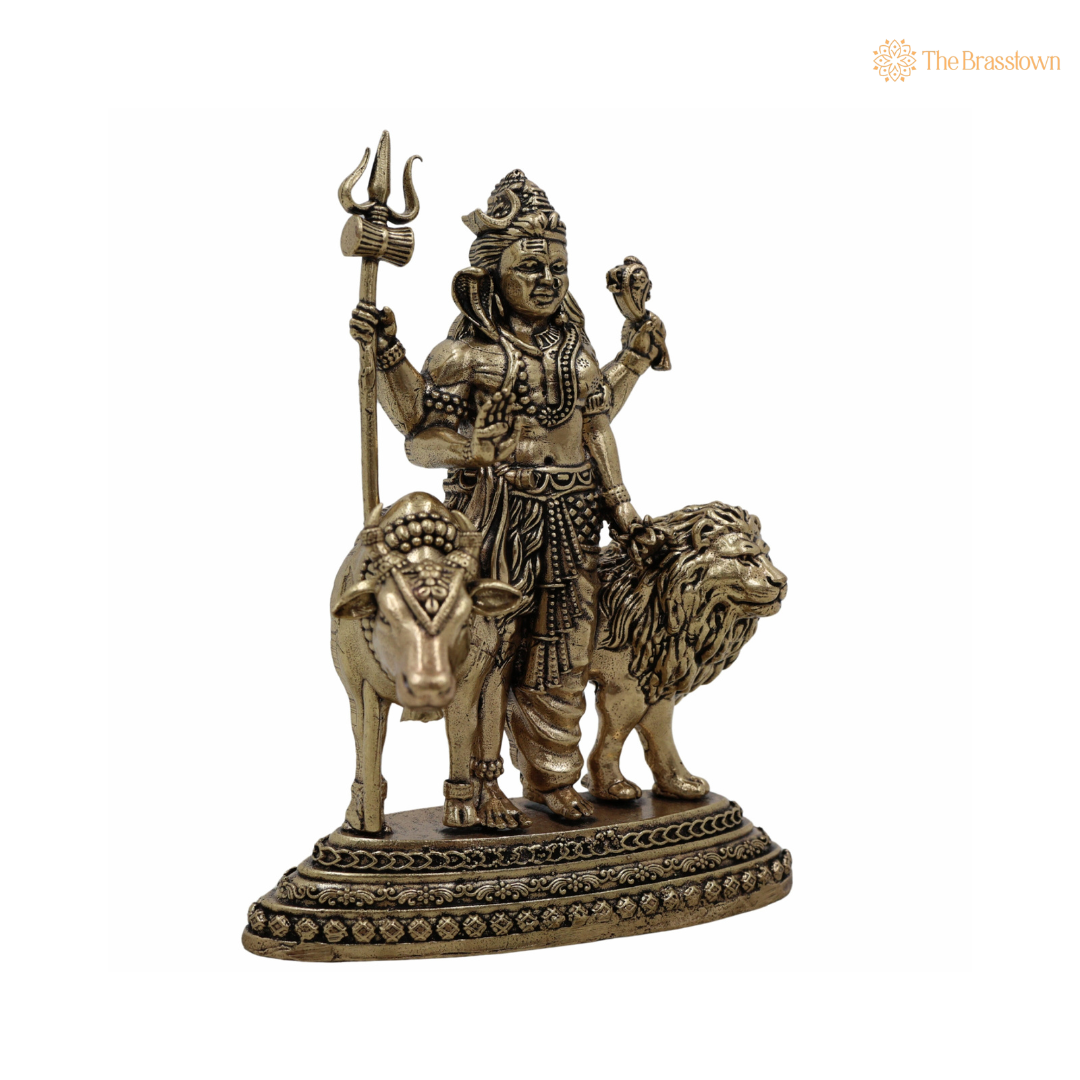 Brass Ardhanarishvara Idol 4.5 Inch closeup – intricate craftsmanship