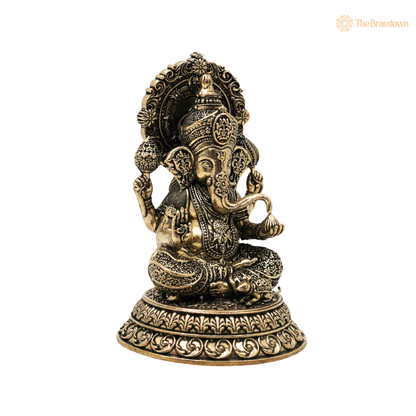 Brass Ganesha Idol 5.5 Inch closeup – intricate craftsmanship