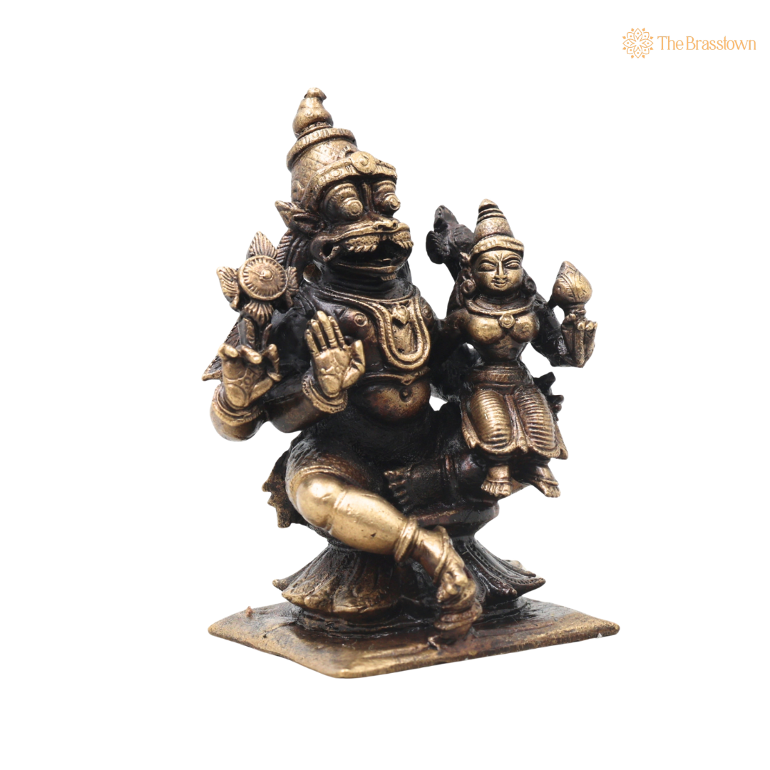 Brass Lakshmi Narasimha Idol – Traditional Narahari Swamy Chola Style Murti for Pooja, Home Mandir, Spiritual Décor &amp; Gifting 3 Inch