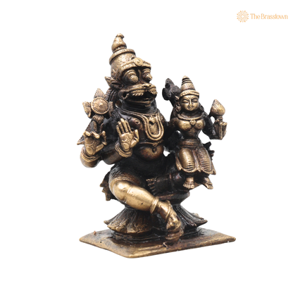 Brass Lakshmi Narasimha Idol – Traditional Narahari Swamy Chola Style Murti for Pooja, Home Mandir, Spiritual Décor &amp; Gifting 3 Inch