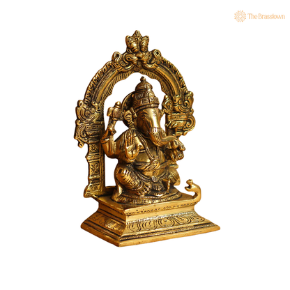 Handcrafted Brass Ganesh Idol with 7 Inch closeup – intricate craftsmanship