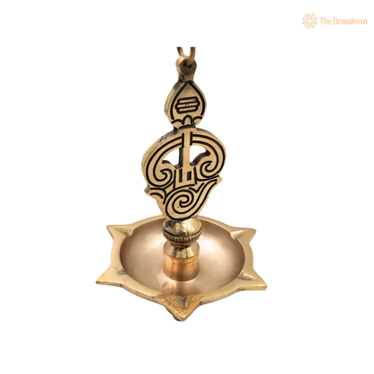 Hanging Brass Murugan Lamp Pooja Diya – Traditional Peetal Thooku Vilakku Deepam for Temple, Home Mandir &amp; Spiritual Décor 22.5 Inch