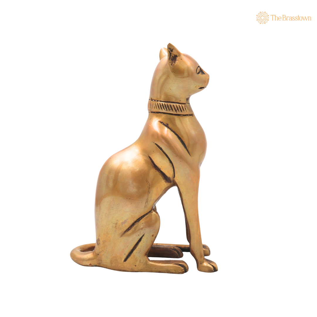 Brass Cat Idol – Handcrafted Traditional Cat Sculpture for Vastu, Home Décor, Pooja &amp; Luxury Gifting 8 Inch