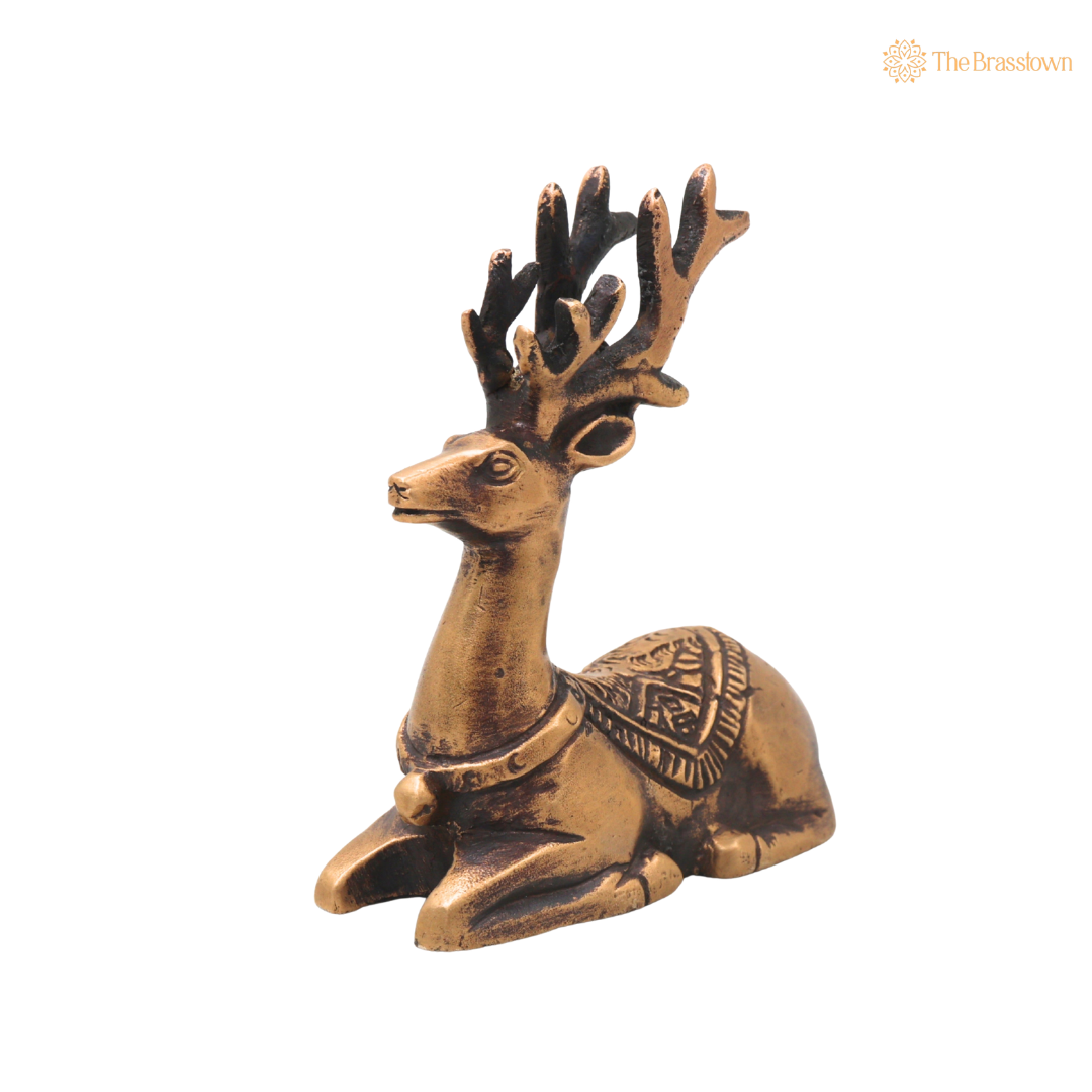Brass Sitting Deer Idol – Decorative Deer Showpiece for Home, Office &amp; Table Décor 3 Inch