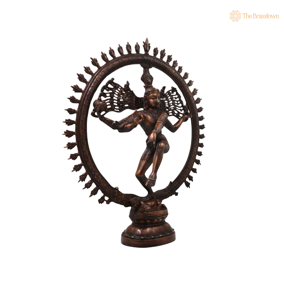 Unique Brass Nataraja Idol – Handcrafted Unique Chola Style Dancing Lord Shiva Idol for Pooja, Home Mandir, Temple Décor &amp; Spiritual Gifting 20 Inch