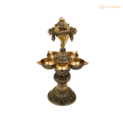 Brass Shankha Diya – Conch Shape Oil Lamp (Peetal Deepak) for Puja, Aarti &amp; Home Mandir Décor 8.5 Inch