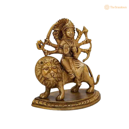 Brass Durga Maa Sherawali Idol 6 Inch closeup – intricate craftsmanship