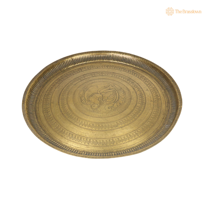 Traditional Brass Pooja Thali – Peetal Aarti Plate (Pital Puja Thambalam) for Hindu Worship &amp; Temple Rituals 1.5 Inch