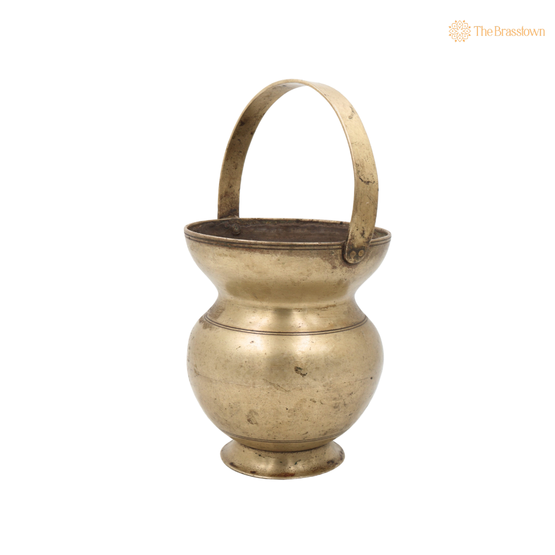 Handcrafted Brass Kamandalu Kalash – Traditional Pital Gangajali Kamandal for Puja, Ganga Jal Storage, Rishi Muni Kalash &amp; Hindu Rituals 10 Inch