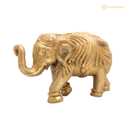 Brass Handcrafted Elephant Idol (Gajraj) – Handcrafted Decorative Elephant Statue for Home, Office &amp; Spiritual Décor 6 Inch