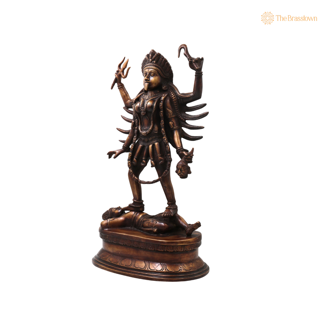 Brass Mahakali Idol Murti – Handcrafted Traditional Chola Style Kali Mata Statue for Pooja, Home Mandir, Spiritual Décor &amp; Gifting 17.5 Inch