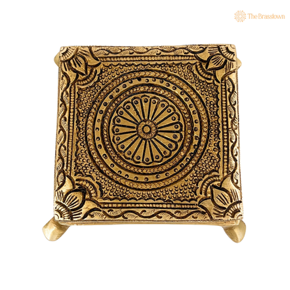 Traditonal Handcrafted Brass Chowki – Traditional Pooja Peetha / Singhasan for Idols, Kalash &amp; Ritual Use 2 Inch