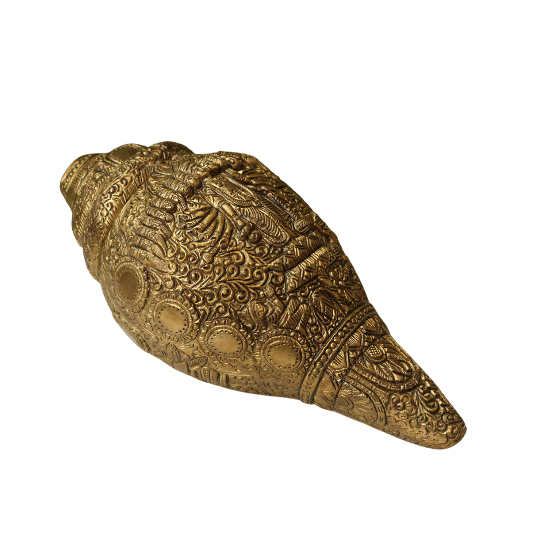 Handcrafted Brass Ganesha Shank 9.5 Inch closeup – intricate craftsmanship
