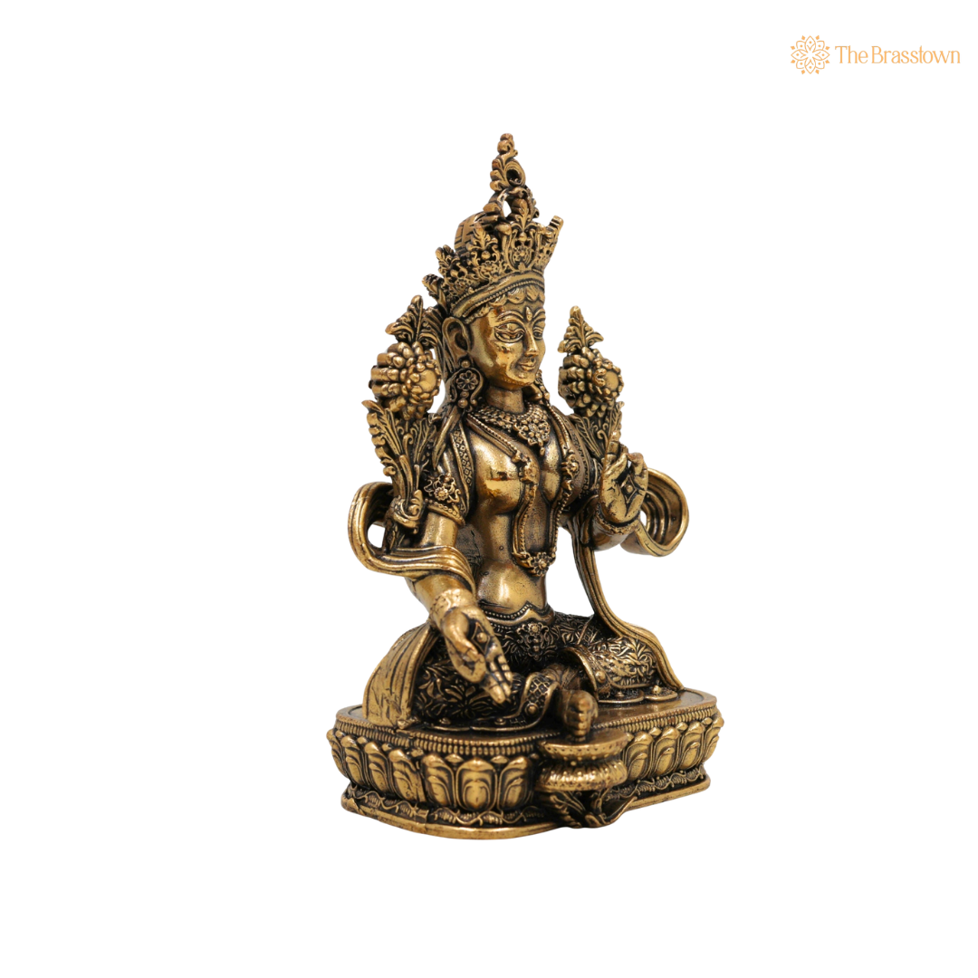 Brass Tara Ma Idol – Handcrafted Tara Maa Murti (Ugratara / Mahaugrotara) for Puja, Home Mandir &amp; Spiritual Décor 4.5 Inch