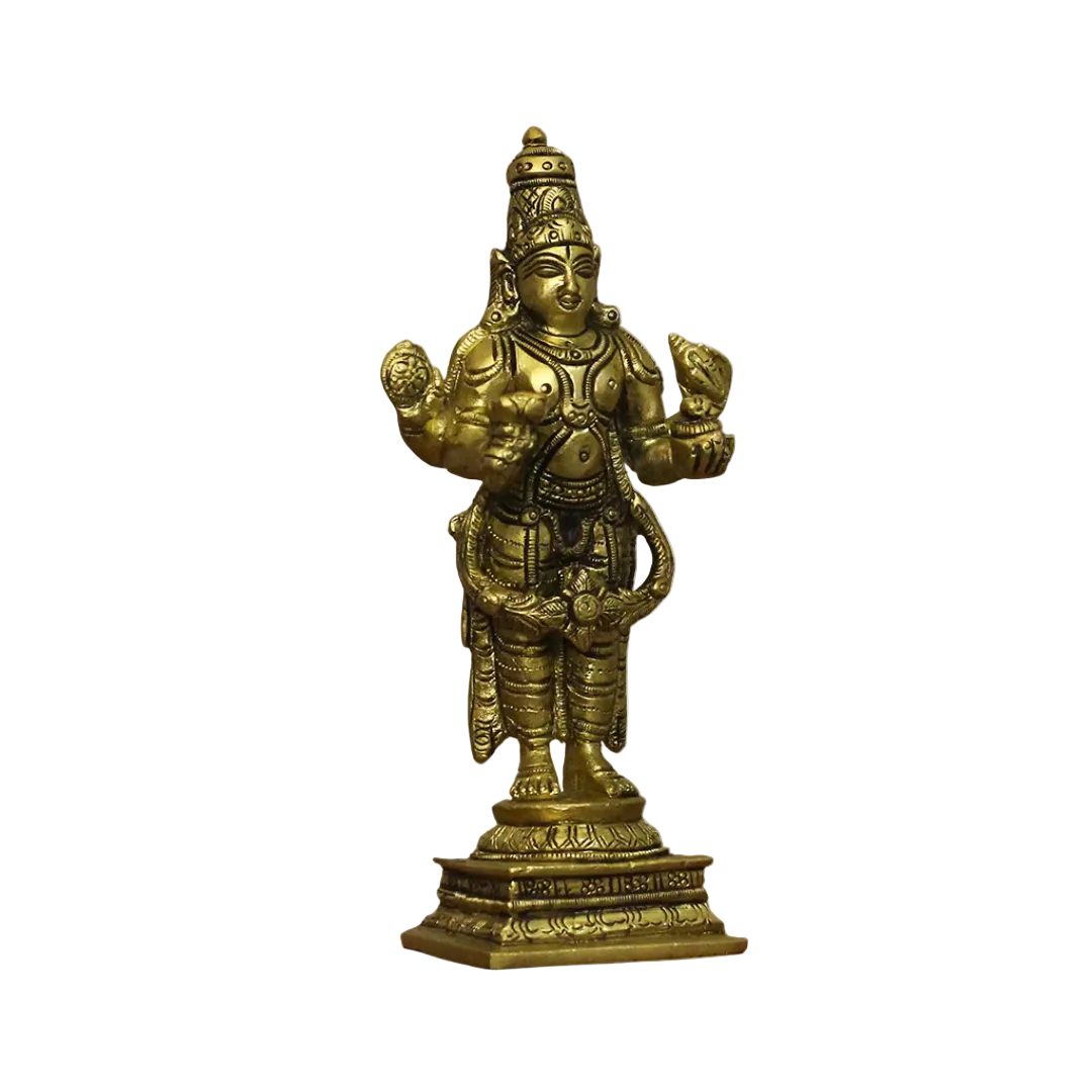 Handcrafted Brass Dattatreya Idol 6.5 Inch side view – antique finish detail