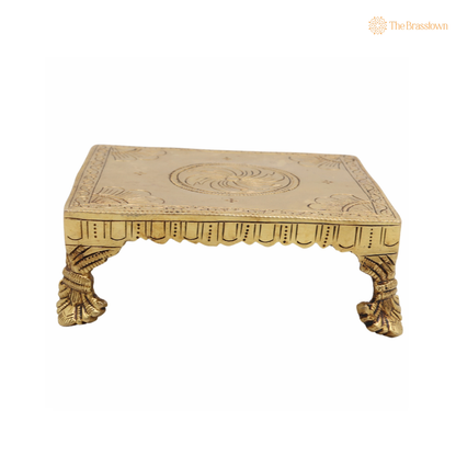 Brass Pooja Chowki / Peetha 2 Inch closeup – intricate craftsmanship