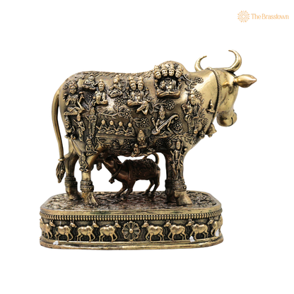 Handcrafted Brass Kamdhenu Gomata Surabhi Idol – Sacred Vastu &amp; Prosperity Statue for Home Temple, Office &amp; Gifting 6 Inch