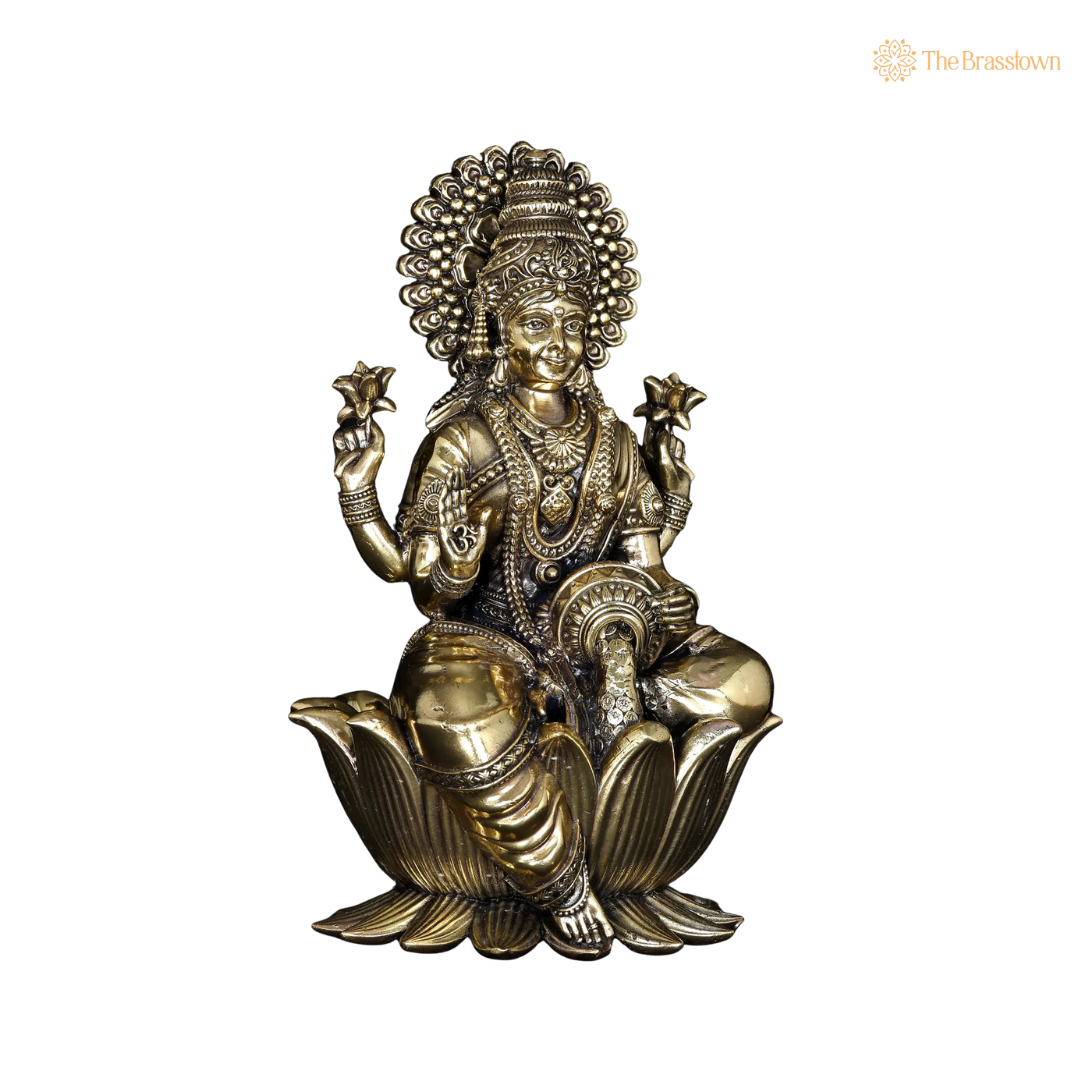 Brass Lakshmi Idol 6 Inch side view – antique finish detail