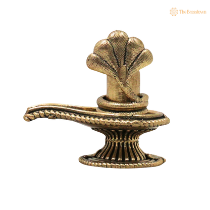 Brass Shivling with Panchnaag 2.5 Inch closeup – intricate craftsmanship