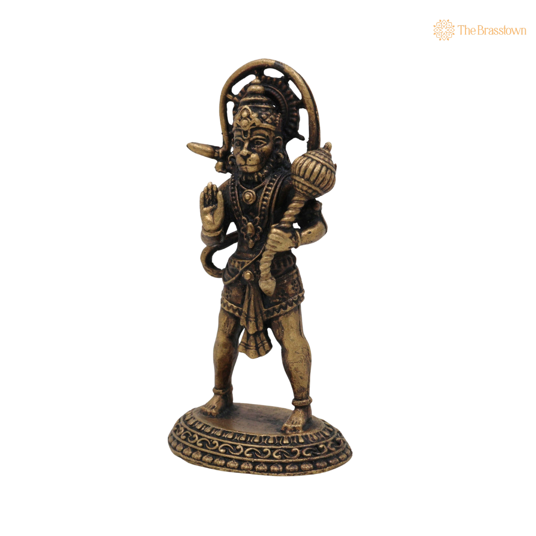 Brass Hanuman Idol with long 3 Inch closeup – intricate craftsmanship