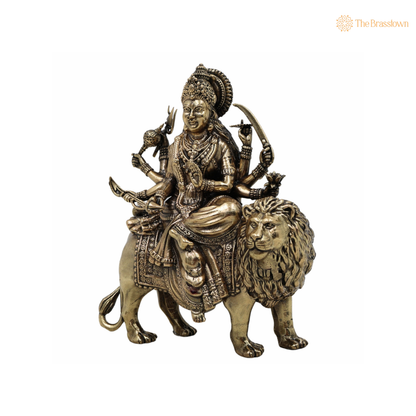 Brass Durga Maa Sherawali Idol 5.5 Inch closeup – intricate craftsmanship