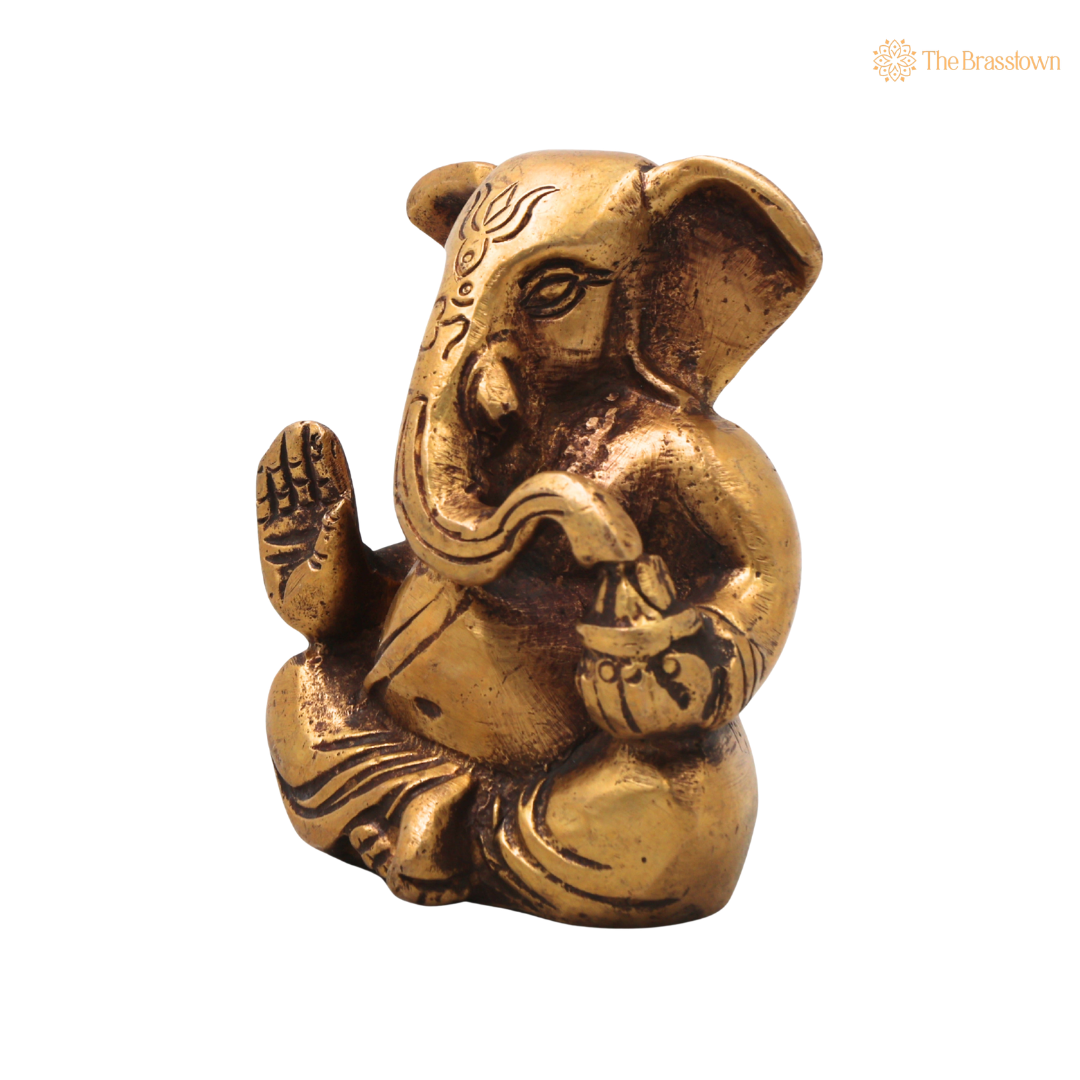 Handcrafted Traditional Brass Ganesha Ganapati Vinayaka Idol –Handcrafted Traditional Chola Style Ganapati Vinayaka Murti for Pooja, Home Mandir, Décor &amp; Gifting 3 Inch
