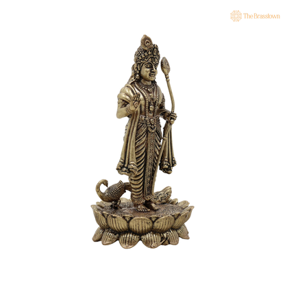 Brass Murugan Idol with Peacock 4 Inch closeup – intricate craftsmanship