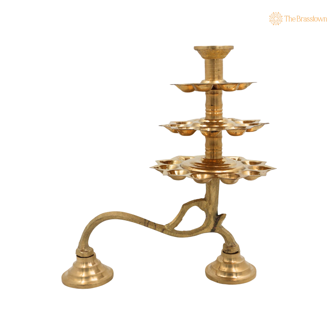 Brass 3 Layer Aarti Lamp – Traditional 3 Tier Deepam (Tripadi / Trishreni Deepam) for Home Mandir, Temple &amp; Festival Pooja Décor 9.5 Inch