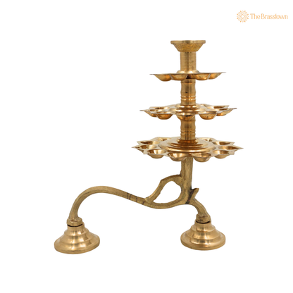 Brass 3 Layer Aarti Lamp – Traditional 3 Tier Deepam (Tripadi / Trishreni Deepam) for Home Mandir, Temple &amp; Festival Pooja Décor 9.5 Inch