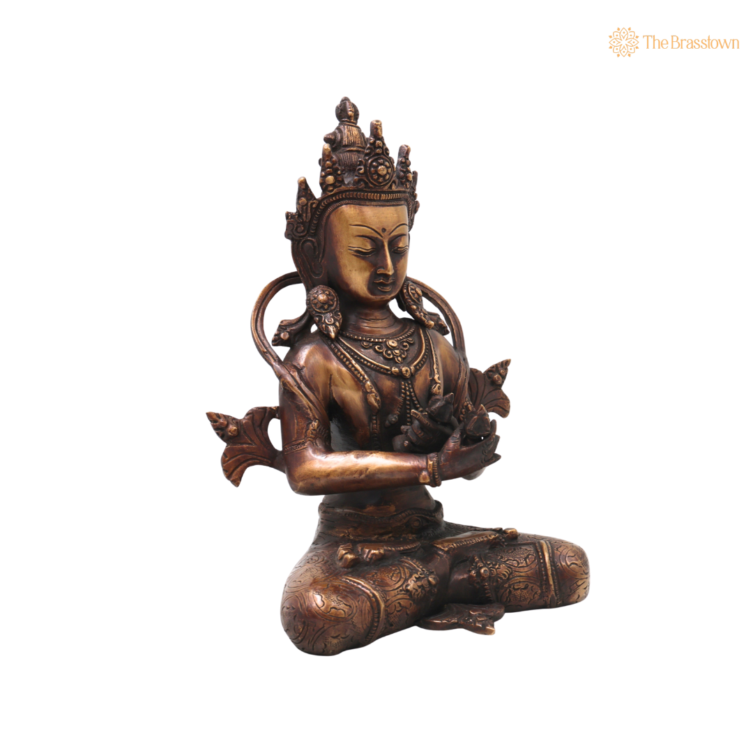 Brass Vajradhara Gautama Buddha Idol – Handcrafted Buddha Ajita Bodhisattva Murti for Pooja, Home Décor &amp; Spiritual Gifting 11 Inch