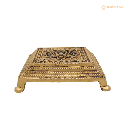 Brass Chowki for Puja 5 Inch closeup – intricate craftsmanship